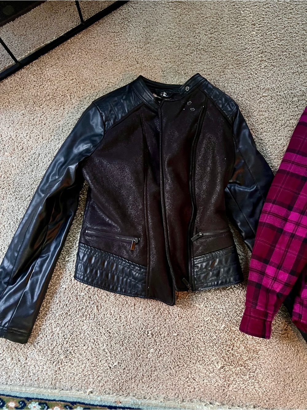 Women's Black Mixed-Media Moto Jacket